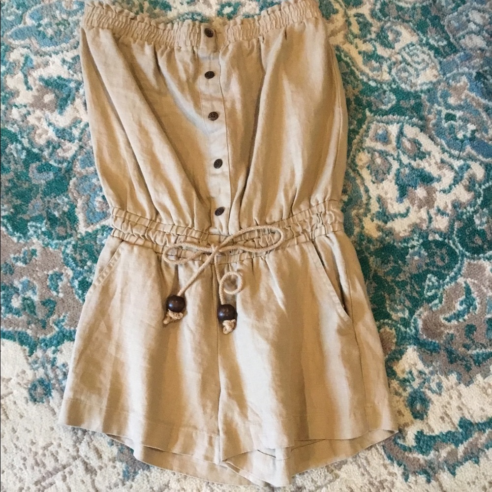 Tan Sleeveless Romper with Elastic Waist